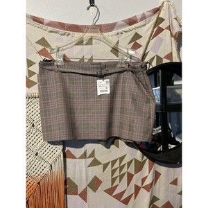 New Zara Plaid Skort Skirt XXL 2XL Brown Belted Mini Preppy Womens